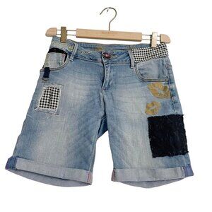 Desigual Size 26 4 Denim Bermuda Shorts Jeans Patchwork Artsy